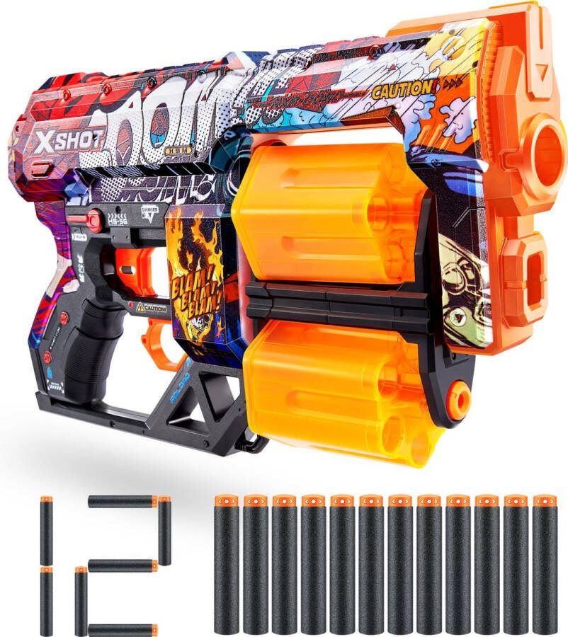 ZURU X-Shot Skins Dread Boom- Speelgoedpistool Inclusief 12 X-Shot pijltjes Rood