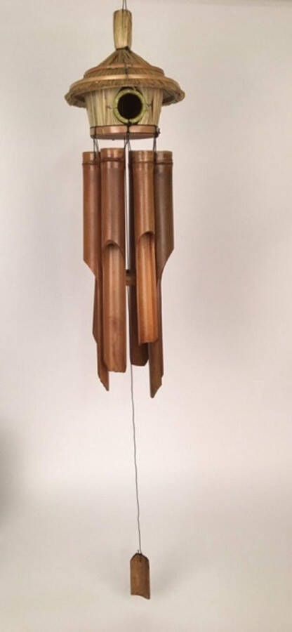 Zus & Zo Bamboe windgong vogelhuisje naturel 40cm