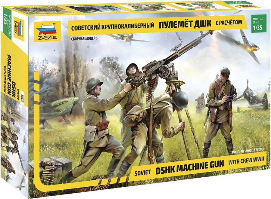 Zvezda 1:35 3609 Soviet DShK Machine Gun with Crew WWII Plastic Modelbouwpakket