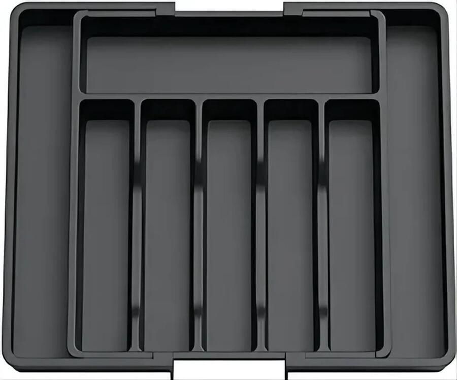 Zwart Uitschuifbare bestekbak – 8 vakken – Besteklade organizer – kunststof
