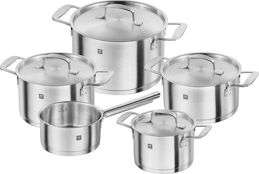 Zwilling Base 66380-002-0 pannenset 4 kookpannen 1 steelpan zilver 4 deksels