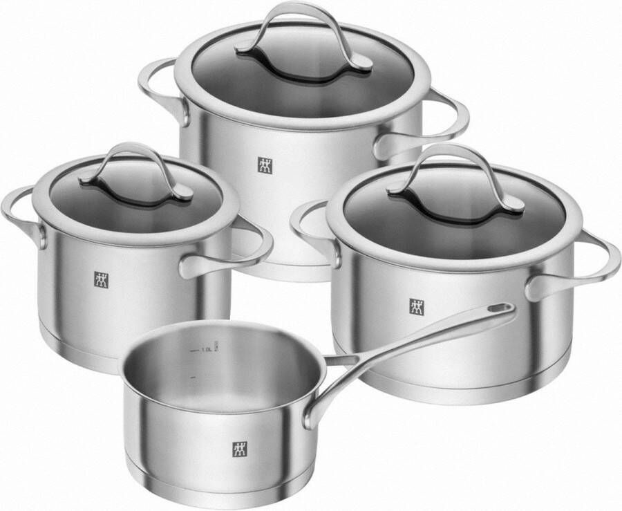 Zwilling Essence 66220-003-0 pannenset grijs 3 kookpannen 1 steelpan glazen deksels