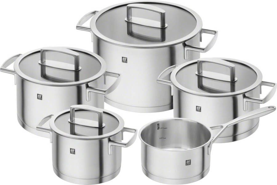 Zwilling Vitality 66460-000-0 pannenset 4 kookpannen 1 steelpan glazen deksels grijs