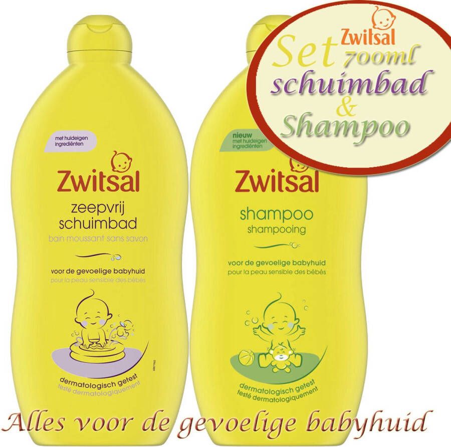 Zwitsal Set: zeepvrij Badschuim 700ml en shampoo 700ml
