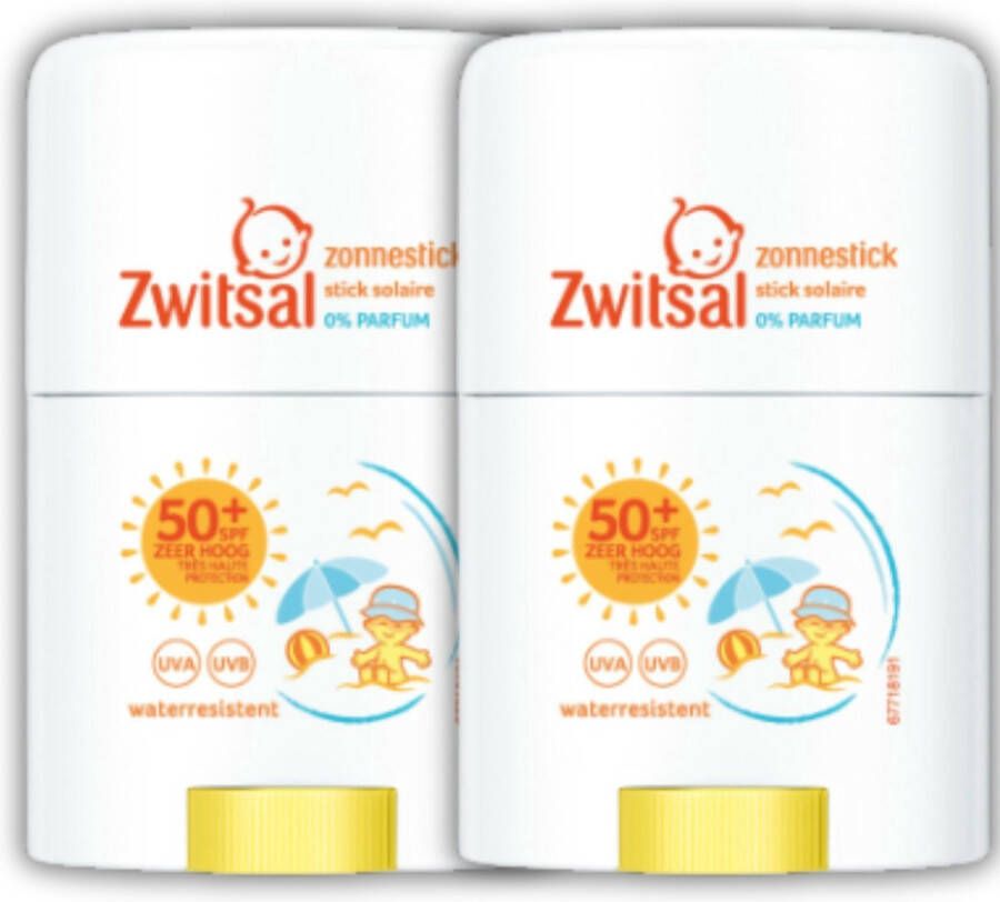 Zwitsal Sunstick Kinderen SPF50+ 2 x 25 g Handige Zonnebrand Baby Stick Hoge UVA en UVB Bescherming Watervast Zonnestick