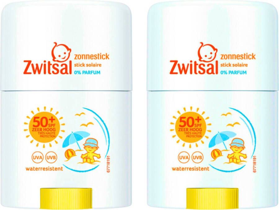 Zwitsal Zonnestick SPF 50+ 0% parfum Waterresistent 2 x 25g Zonnebrand Stick