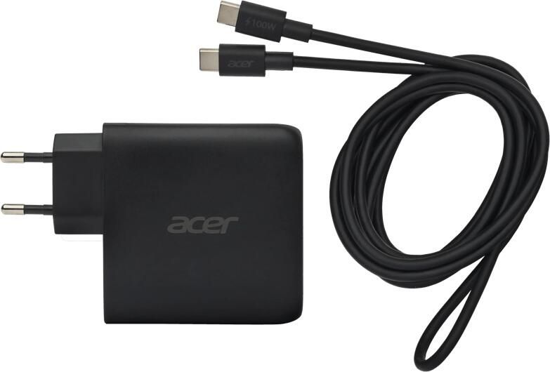 Acer 100W PD Charger USB Port: 3C+1A EU Plug 100W USB-C Cable Oplader Zwart