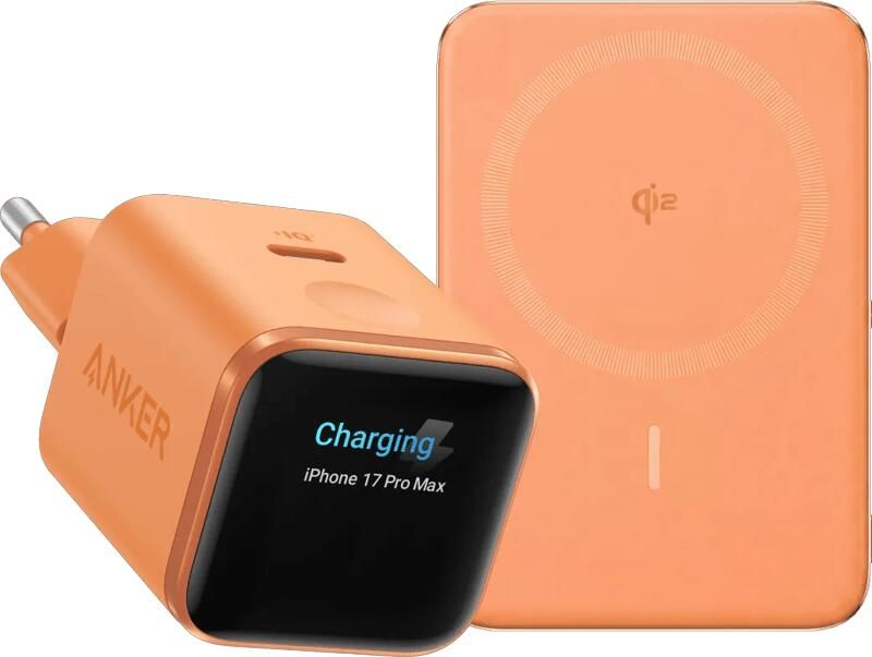 Anker Nano MagGo Draadloze Powerbank 5.000 mAh Oranje + Nano Oplader 45W Oranje
