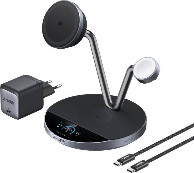Anker Prime 3-in-1 MagGo en Qi2.2 Draadloze Oplader 25W Zwart