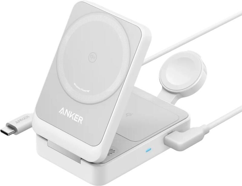 Anker MagGo Magnetic Wireless Charger 15W Foldable 3-in-1 with Charger Bundle EU Plug Oplader Wit
