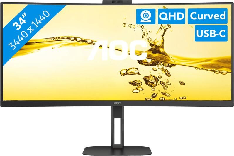 AOC Curved-gaming-monitor CU34V5CW BK 86 3 cm 34 " geïntegreerde windows hello-webcam