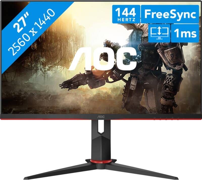 AOC Q27G2U BK Gamerscherm QHD IPS 144hz 1ms FreeSync Premium Hoogte-instelling USB-hub