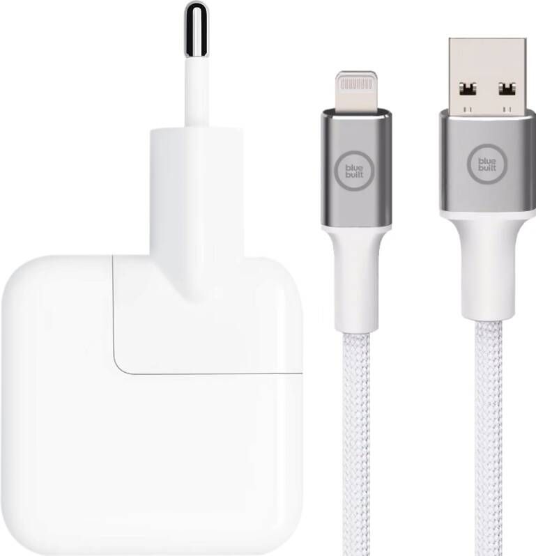 Apple 12W USB Oplader + BlueBuilt Usb A naar Lightning Kabel 1 5m Nylon Wit