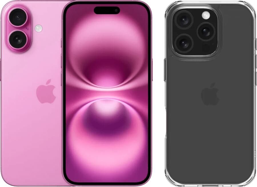 Apple iPhone 16 128GB Roze + BlueBuilt Protective Back Cover Transparant