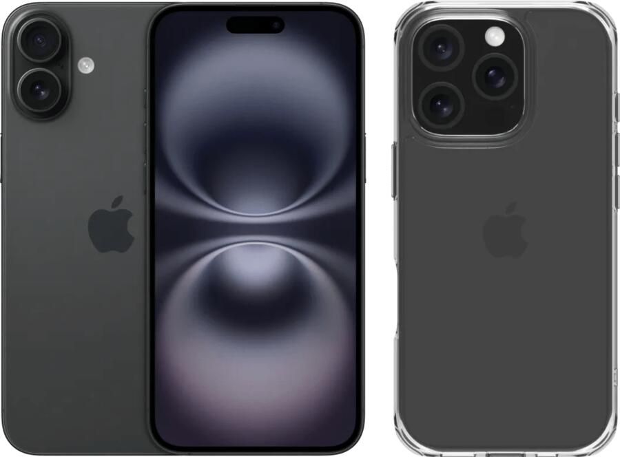 Apple iPhone 16 128GB Zwart + BlueBuilt Protective Back Cover Transparant