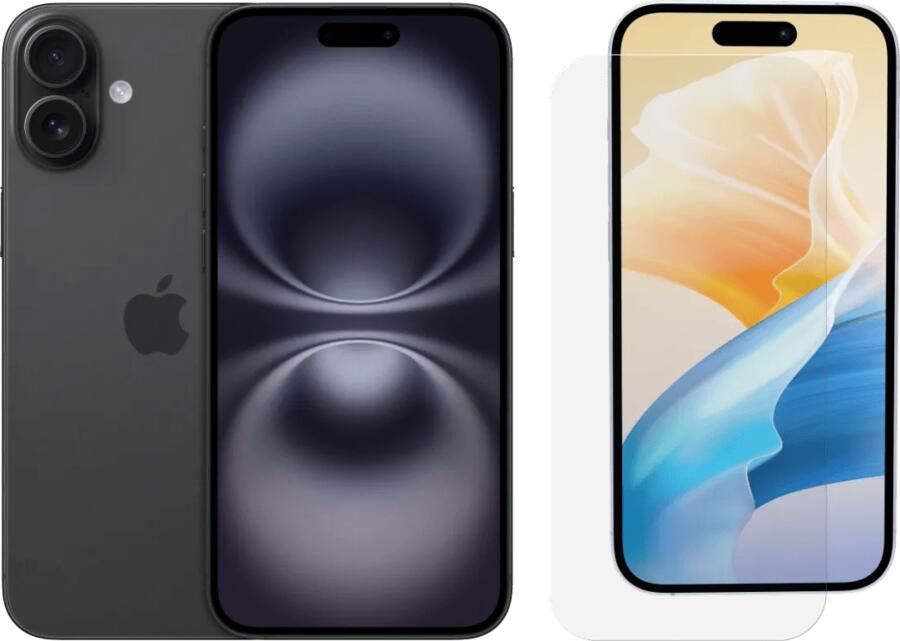 Apple iPhone 16 128GB Zwart + BlueBuilt Screenprotector Glas