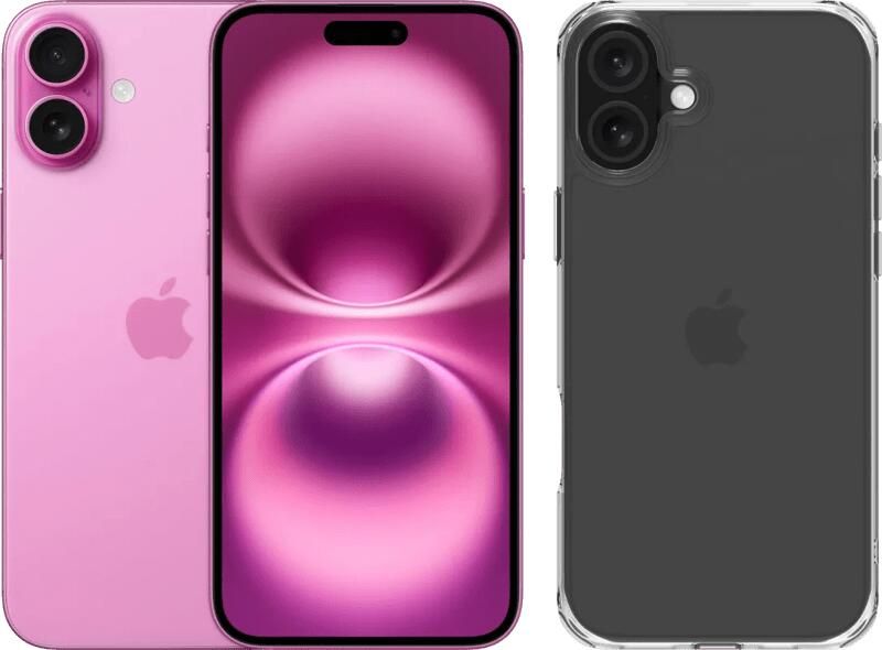Apple iPhone 16 Plus 256GB Roze + BlueBuilt Protective Back Cover Transparant