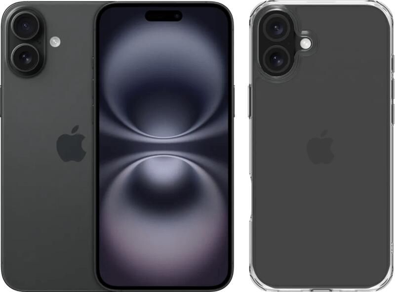Apple iPhone 16 Plus 128GB Zwart + BlueBuilt Protective Back Cover Transparant