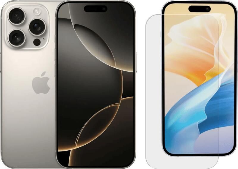Apple iPhone 16 Pro 128GB Natural Titanium + BlueBuilt Screenprotector Glas