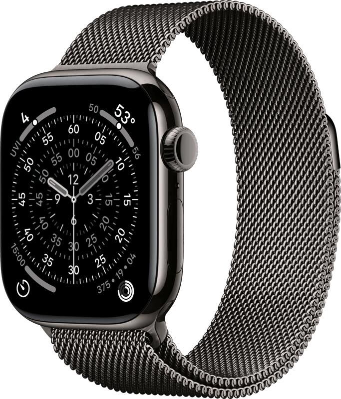 Apple Watch Series 11 GPS + Cellular 42mm Slate Titanium Case met Slate Milanese Loop Smartwatch Grijs
