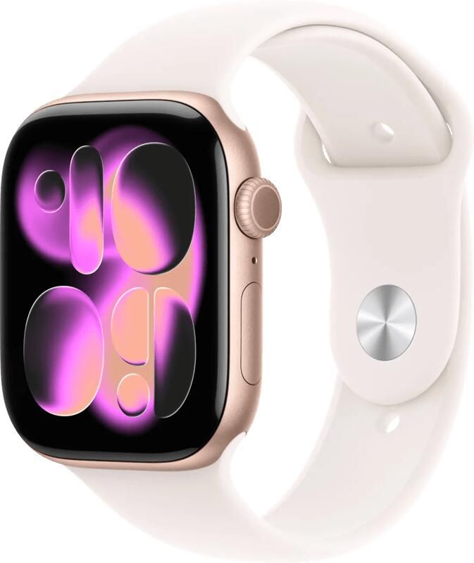 Apple Watch Series 11 GPS 46mm Rose Gold Aluminium Case met Light Blush Sport Band M L Smartwatch Roze