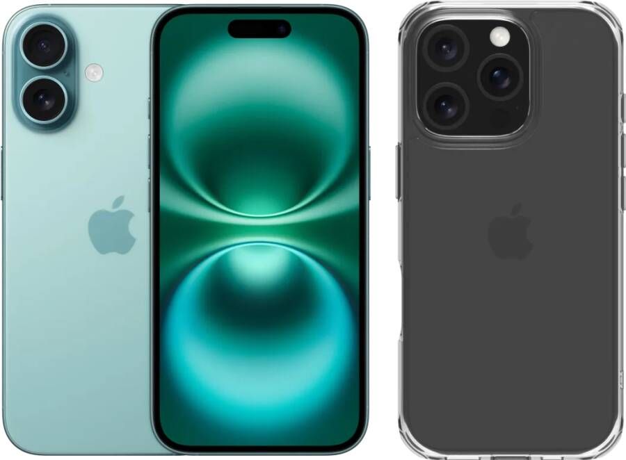 Apple iPhone 16 128GB Groen + BlueBuilt Protective Back Cover Transparant
