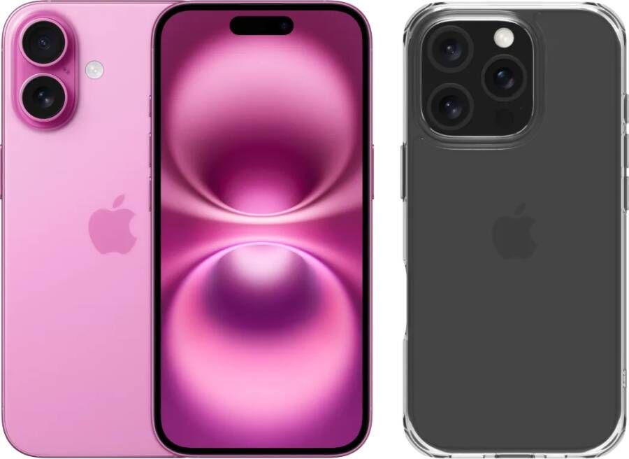 Apple iPhone 16 128GB Roze + BlueBuilt Protective Back Cover Transparant