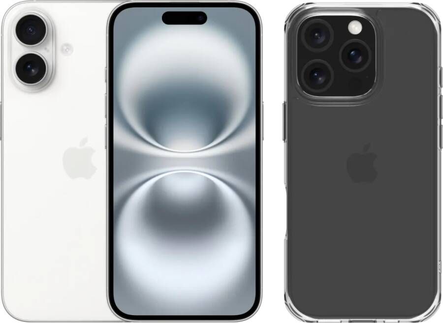 Apple iPhone 16 128GB Wit + BlueBuilt Protective Back Cover Transparant