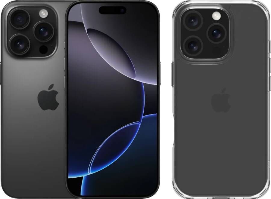 Apple iPhone 16 Pro 256GB Black Titanium + BlueBuilt Protective Back Cover Transparant