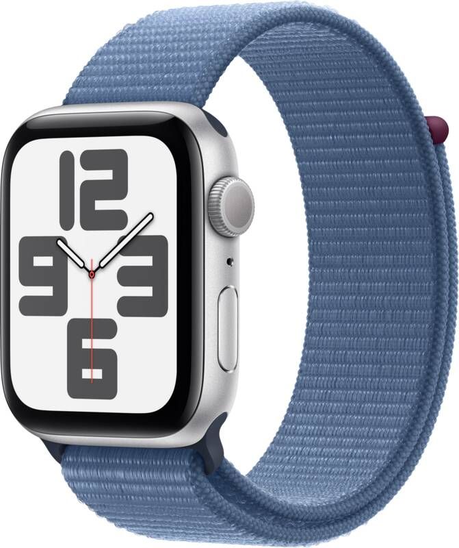 Apple Watch SE (2022) 44mm Zilver Aluminium Sport Loop Smartwatch Blauw
