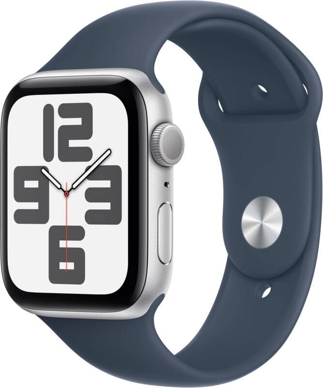 Apple Watch SE (2022) 44mm Zilver Aluminium Sportband M L Smartwatch Blauw