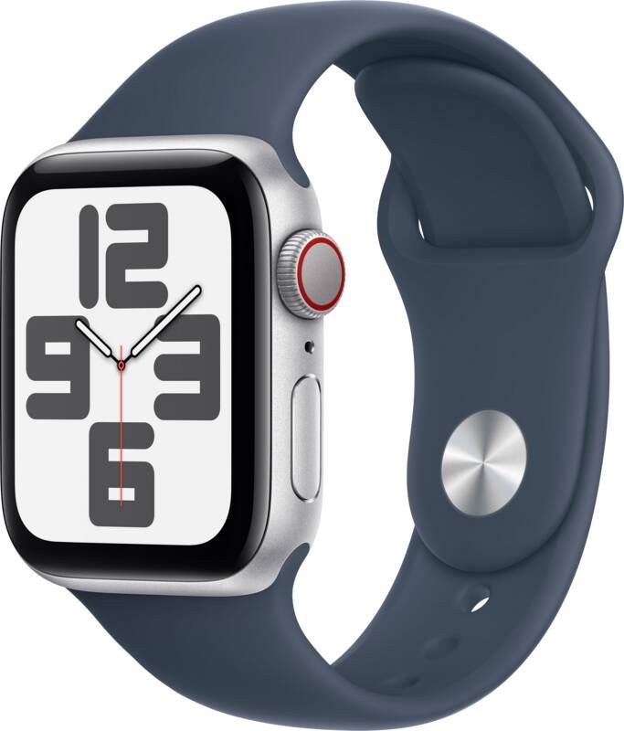 Apple Watch SE (2022) 4G 40mm Zilver Aluminium Sportband M L Smartwatch Blauw