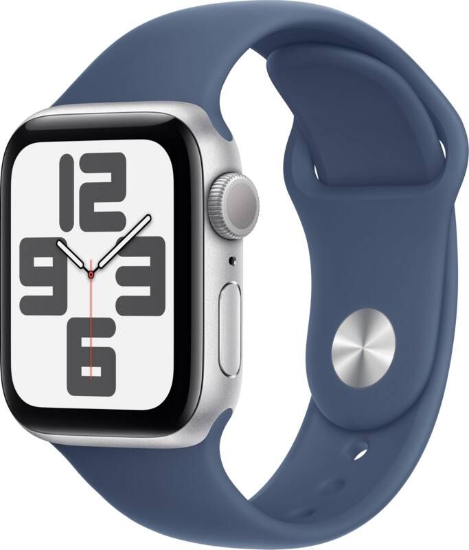 Apple Watch SE GPS 40mm Aluminium Case met Denim Sport Band S M Smartwatch Zilver