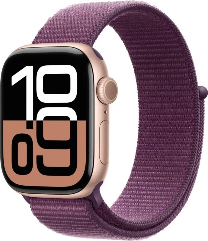 Apple Watch Series 10 GPS 42mm Aluminium Case met Plum Sport Loop Smartwatch Roze