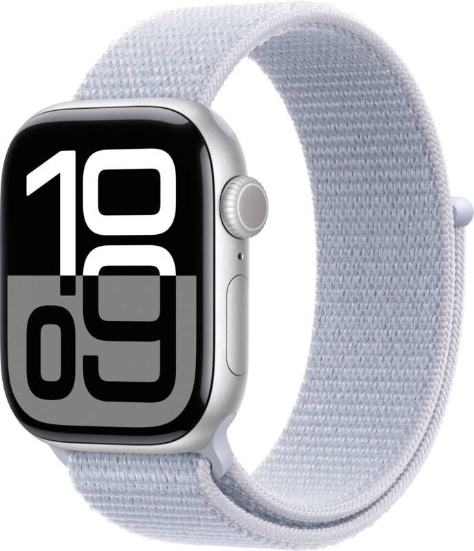 Apple Watch Series 10 GPS 42mm Aluminium Case met Blue Cloud Sport Loop Smartwatch Zilver