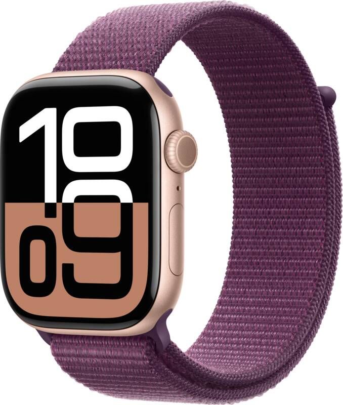 Apple Watch Series 10 GPS 46mm Aluminium Case met Plum Sport Loop Smartwatch Roze