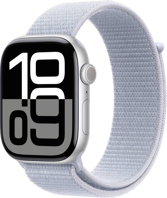 Apple Watch Series 10 GPS 46mm Aluminium Case met Blue Cloud Sport Loop Smartwatch Zilver