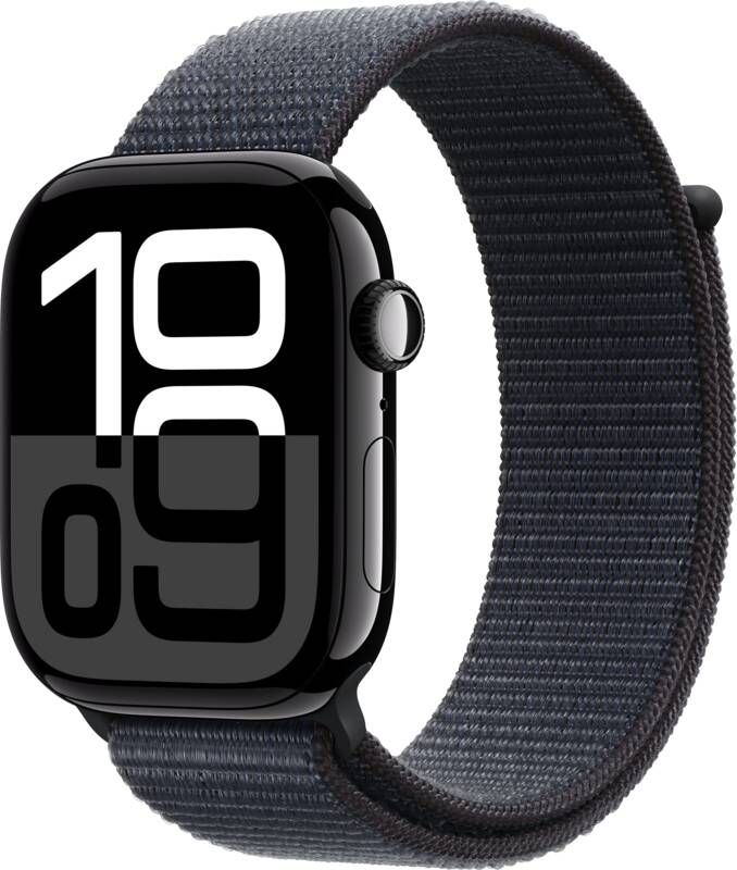 Apple Watch Series 10 GPS 46mm Aluminium Case met Ink Sport Loop Smartwatch Zwart