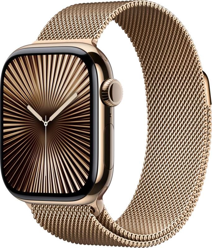 Apple Watch Series 10 GPS + Cellular 42mm Titanium Case met Milanese Loop Smartwatch Goud