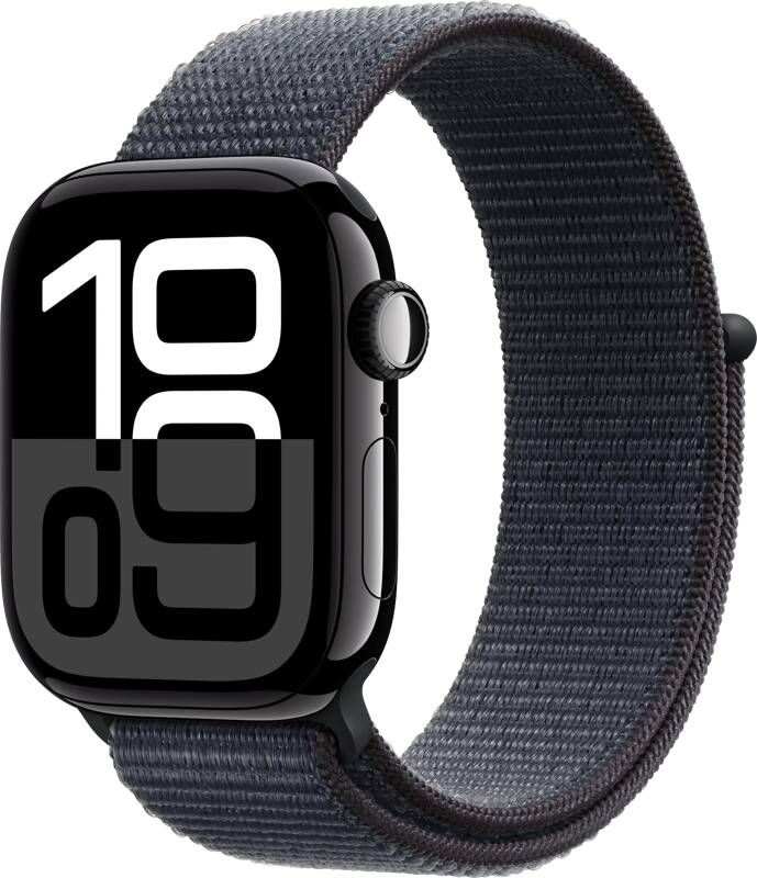 Apple Watch Series 10 GPS + Cellular 42mm Aluminium Case met Ink Sport Loop Smartwatch Zwart