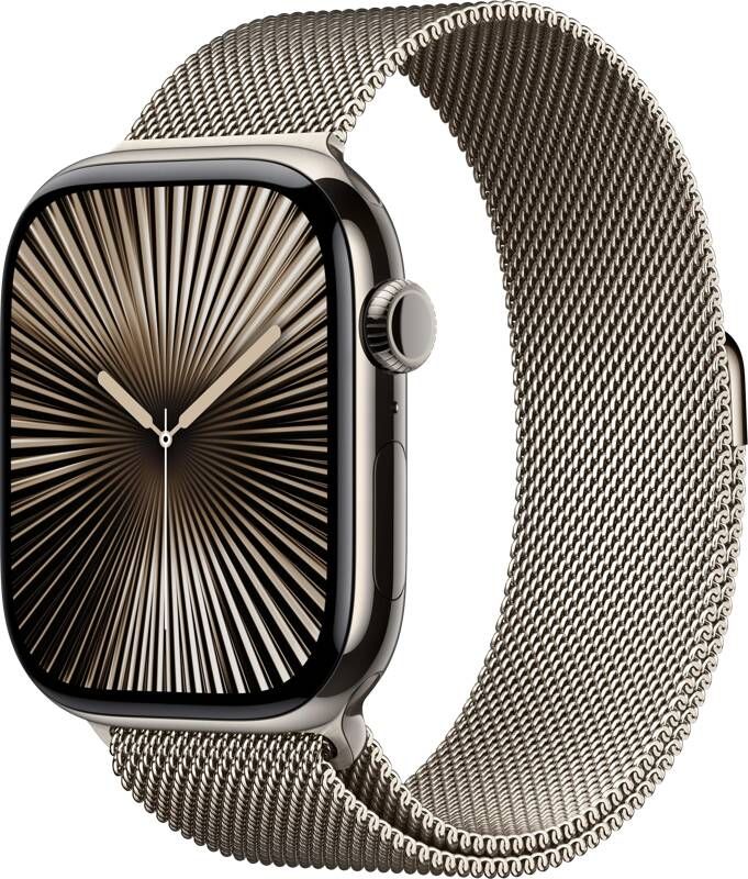 Apple Watch Series 10 GPS + Cellular 46mm Titanium Case met Milanese Loop M L Smartwatch Beige