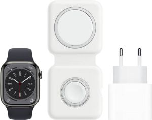 Apple Watch Series 8 4G 41mm Grafiet Rvs Midnight Sportband + MagSafe Oplaadpakket