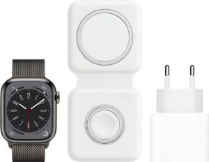 Apple Watch Series 8 4G 45mm Grafiet Rvs Milanese Polsband + MagSafe Oplaadpakket