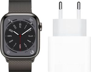 Apple Watch Series 8 4G 45mm Grafiet Rvs Milanese Polsband + Oplader