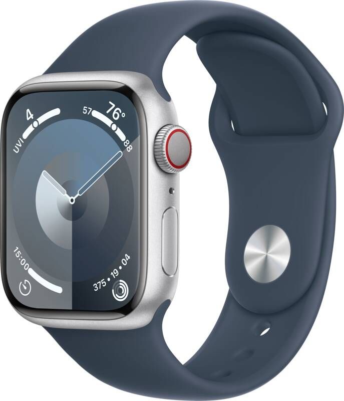 Apple Watch Series 9 4G 41mm Zilver Aluminium Sportband Blauw S M