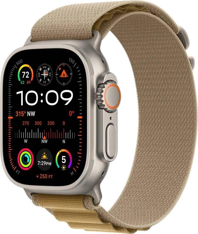 Apple Watch Ultra 2 GPS + Cellular 49mm Titanium Case met Tan Alpine Loop Large Smartwatch Beige