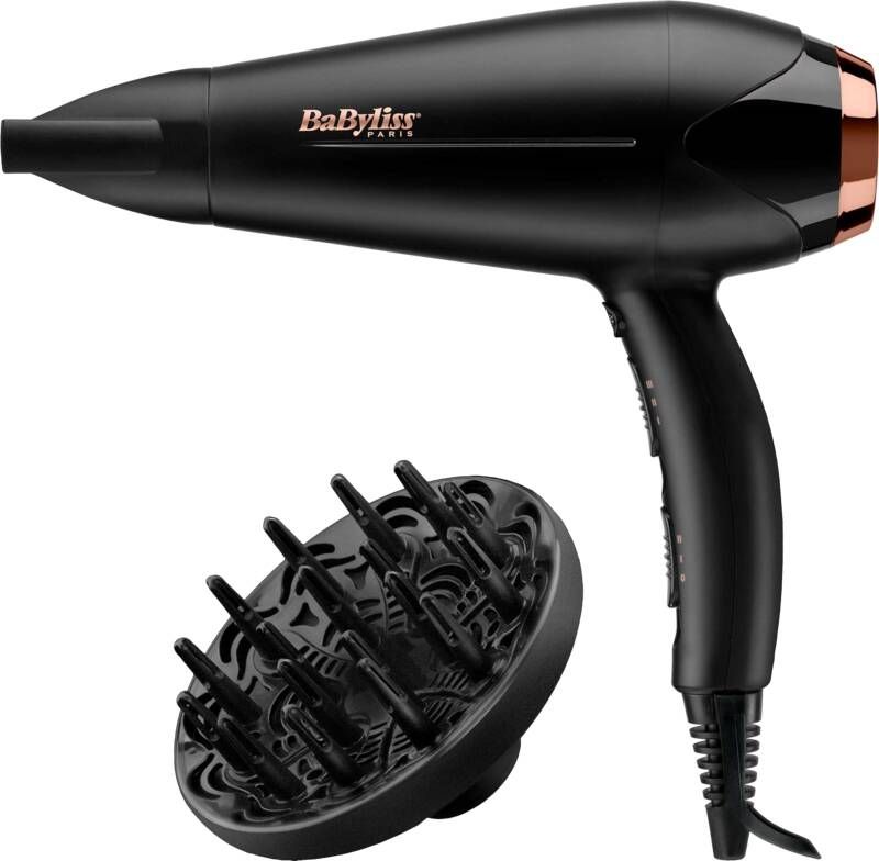 BaByliss Turbo Smooth 2200 Fohn D570DE Ionische Anti-Pluis Föhn met diffuser (15mm) 2200 Watt Haardroger Coolshot