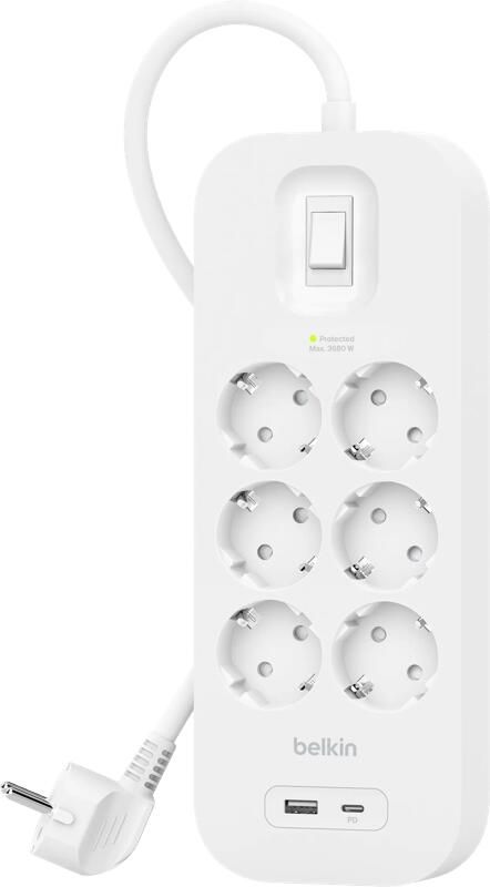 Belkin Stekkerdoos 6-voudig 2 meter met usb A C 18W Wit
