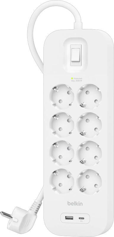 Belkin Stekkerdoos 8-voudig 2 meter met usb A C 18W Wit