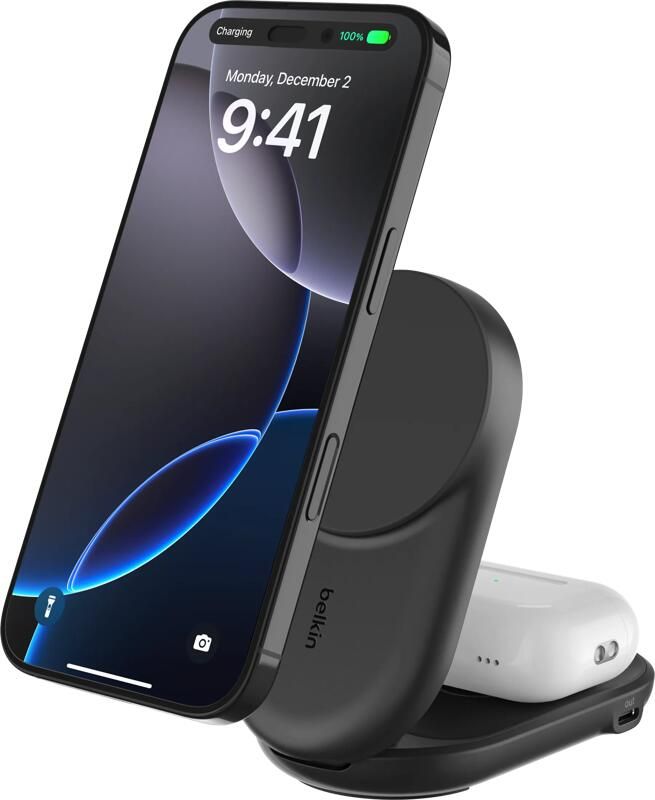 Belkin UltraCharge 2-in-1 MagSafe Draadloze Oplader met Standaard Qi2 25W Zwart